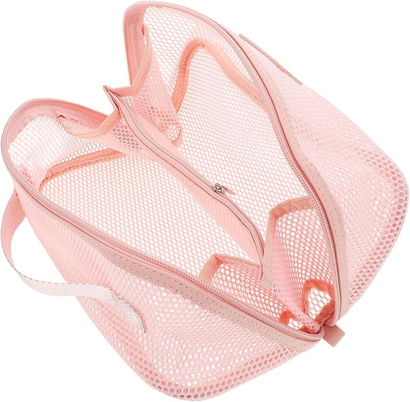 Large Capacity Pink Mesh Cosmetic Organizer Travel Toiletry Bag For Women - Image 1